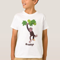 Cute chimpansee in oerwoud hangende cartoon