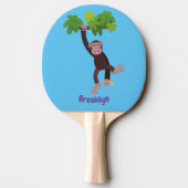 Cute chimpansee in oerwoud hangende cartoon tafeltennisbatje (Achterkant)