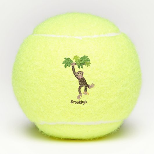 Cute chimpansee in oerwoud hangende cartoon tennisballen (Voorkant)