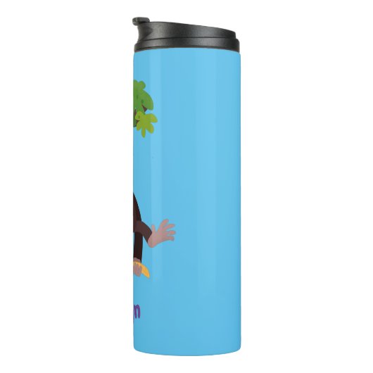 Cute chimpansee in oerwoud hangende cartoon thermosbeker (Geroteerd rechts)