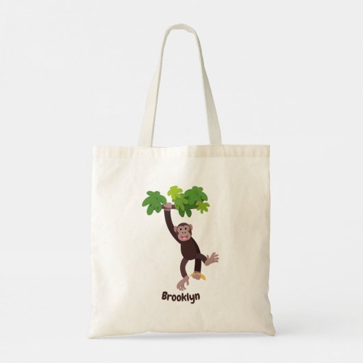 Cute chimpansee in oerwoud hangende cartoon tote bag (Achterkant)