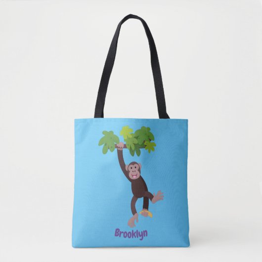 Cute chimpansee in oerwoud hangende cartoon tote bag (Voorkant)