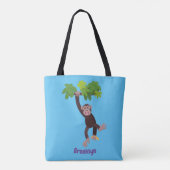 Cute chimpansee in oerwoud hangende cartoon tote bag (Achterkant)