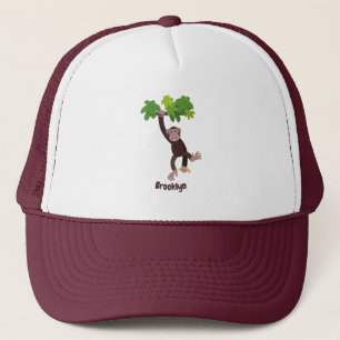 Cute chimpansee in oerwoud hangende cartoon trucker pet