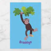 Cute chimpansee in oerwoud hangende cartoon voedselcontainer etiket (Enkel label)