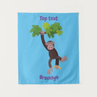 Cute chimpansee in oerwoud hangende cartoon