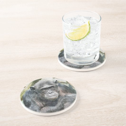 CUTE CHIMPANZEE ZANDSTEEN ONDERZETTER (Zijkant)