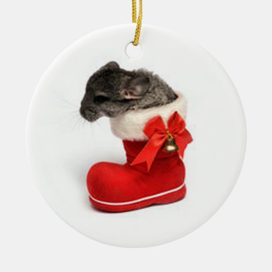 Cute Chinchilla in kerststouwing Keramisch Ornament (Voorkant)