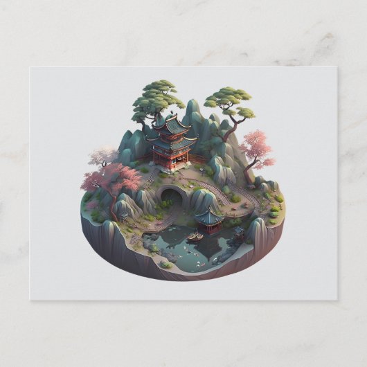 Cute Chinese Fantasy 3D Landscape Briefkaart (Voorkant)