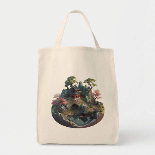 Cute Chinese Fantasy 3D Landscape Grocery Bag Tote Bag (Voorkant)