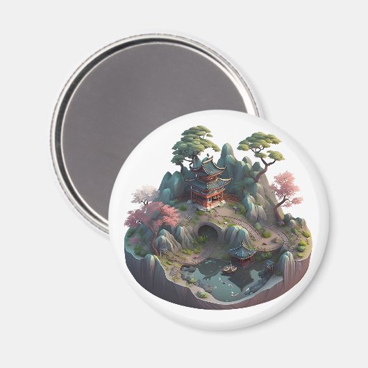 Cute Chinese Fantasy 3D Landscape Round Magnet (Voorkant / Achterkant)