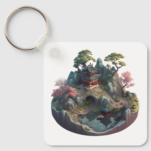 Cute Chinese Fantasy 3D Landscape Sleutelhanger (Voorkant)