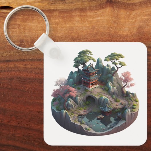 Cute Chinese Fantasy 3D Landscape Sleutelhanger (Voorkant)