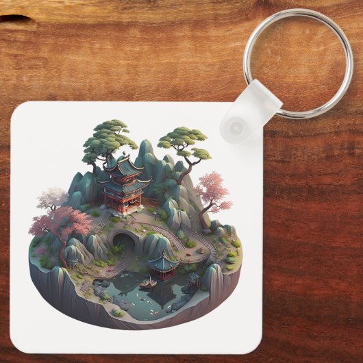 Cute Chinese Fantasy 3D Landscape Sleutelhanger (Achterkant)