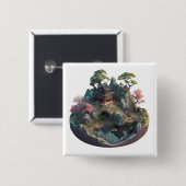 Cute Chinese Fantasy 3D Landscape Square Button (Voorkant /achterkant)