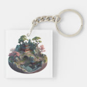 Cute Chinese Fantasy 3D Landscape Square Sleutelha Sleutelhanger (Achterkant)
