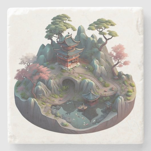 Cute Chinese Fantasy 3D Landscape Stone Onderzette Stenen Onderzetter (Voorkant)