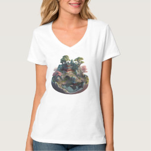 Cute Chinese Fantasy 3D Landscape V-nek T-shirt