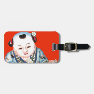 Cute Chinese Laughing Good Luck Buddha op red Bagagelabel