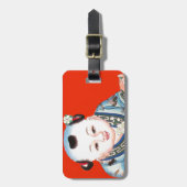 Cute Chinese Laughing Good Luck Buddha op red Bagagelabel (Voorkant verticaal)