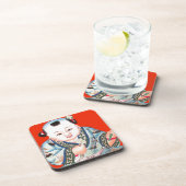Cute Chinese Laughing Good Luck Buddha op red Bier Onderzetter (Rechterzijde)