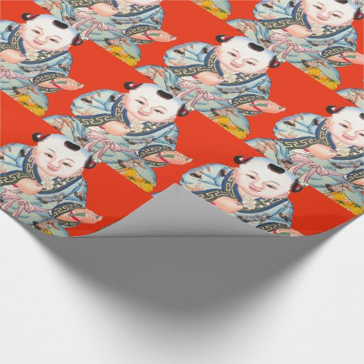 Cute Chinese Laughing Good Luck Buddha op red Cadeaupapier (Hoek)