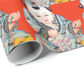 Cute Chinese Laughing Good Luck Buddha op red Cadeaupapier (Rol Hoek)