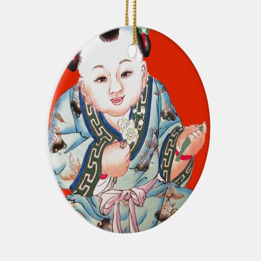 Cute Chinese Laughing Good Luck Buddha op red Keramisch Ornament (Rechts)