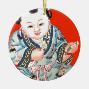 Cute Chinese Laughing Good Luck Buddha op red Keramisch Ornament