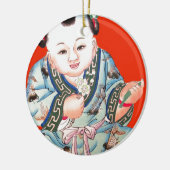 Cute Chinese Laughing Good Luck Buddha op red Keramisch Ornament (Links)