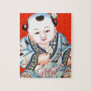 Cute Chinese Laughing Good Luck Buddha op red Legpuzzel