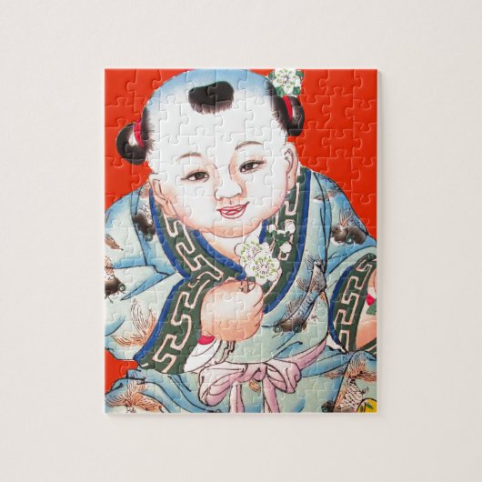 Cute Chinese Laughing Good Luck Buddha op red Legpuzzel (Verticaal)