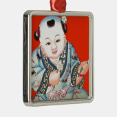 Cute Chinese Laughing Good Luck Buddha op red Metalen Ornament (Rechts)