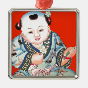 Cute Chinese Laughing Good Luck Buddha op red Metalen Ornament