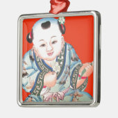 Cute Chinese Laughing Good Luck Buddha op red Metalen Ornament (Links)