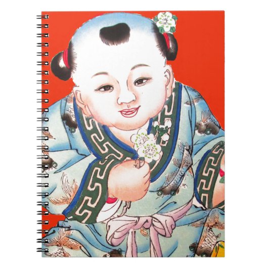 Cute Chinese Laughing Good Luck Buddha op red Notitieboek (Voorkant)
