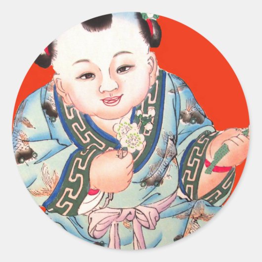 Cute Chinese Laughing Good Luck Buddha op red Ronde Sticker (Voorkant)