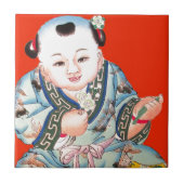 Cute Chinese Laughing Good Luck Buddha op red Tegeltje (Voorkant)