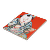 Cute Chinese Laughing Good Luck Buddha op red Tegeltje (Zijkant)