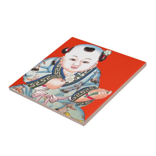 Cute Chinese Laughing Good Luck Buddha op red Tegeltje (Zijkant)