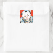 Cute Chinese Laughing Good Luck Buddha op red Vierkante Sticker (Tas)