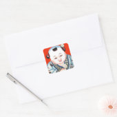Cute Chinese Laughing Good Luck Buddha op red Vierkante Sticker (Envelop)