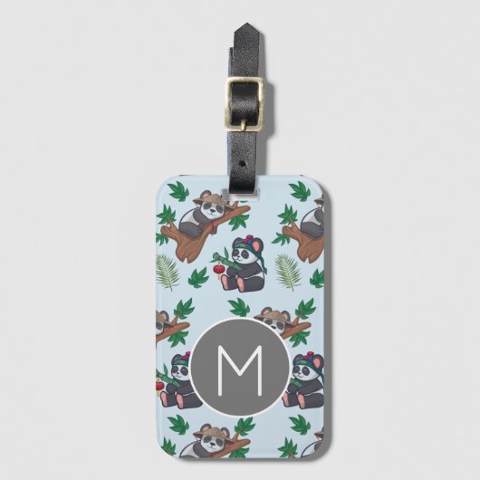 Cute Chinese Pandas Pattern Monogram Bagagelabel (Voorkant (verticaal))