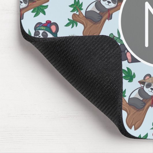 Cute Chinese Pandas Pattern Monogram Muismat (Hoek)