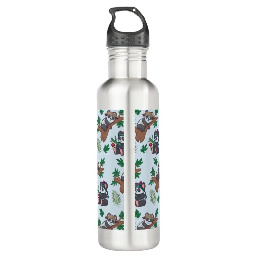 Cute Chinese Pandas Pattern Monogram Waterfles (Achterkant)
