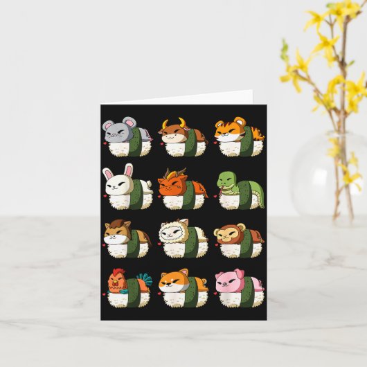 Cute Chinese Zodiac Animal Signs Lunar New Year Su Kaart (Gele Bloem)
