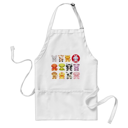 Cute Chinese Zodiac Cartoon Animals Apron Standaard Schort (Voorkant)