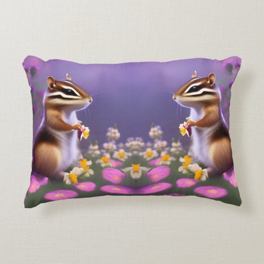 Cute Chipmunk in Flowers Accent Kussen (Voorkant)