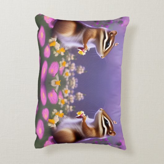 Cute Chipmunk in Flowers Accent Kussen (Achterkant (Verticaal))