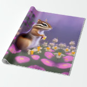Cute Chipmunk in Flowers Cadeaupapier (Uitgerold)